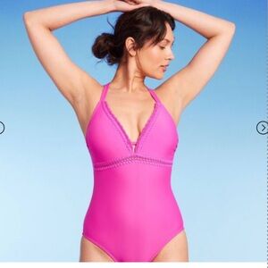 KONA SOL (12-14) LARGE Crochet Shell Stitch One Piece Swimsuit NEW $40